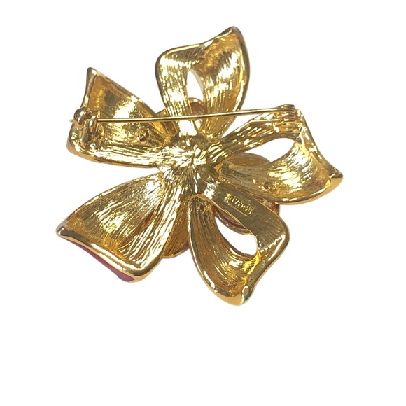 ROMAN Host Pick Vintage Red and Gold Bow Brooch W/ Swarovski Crystals - Picture 3 of 3